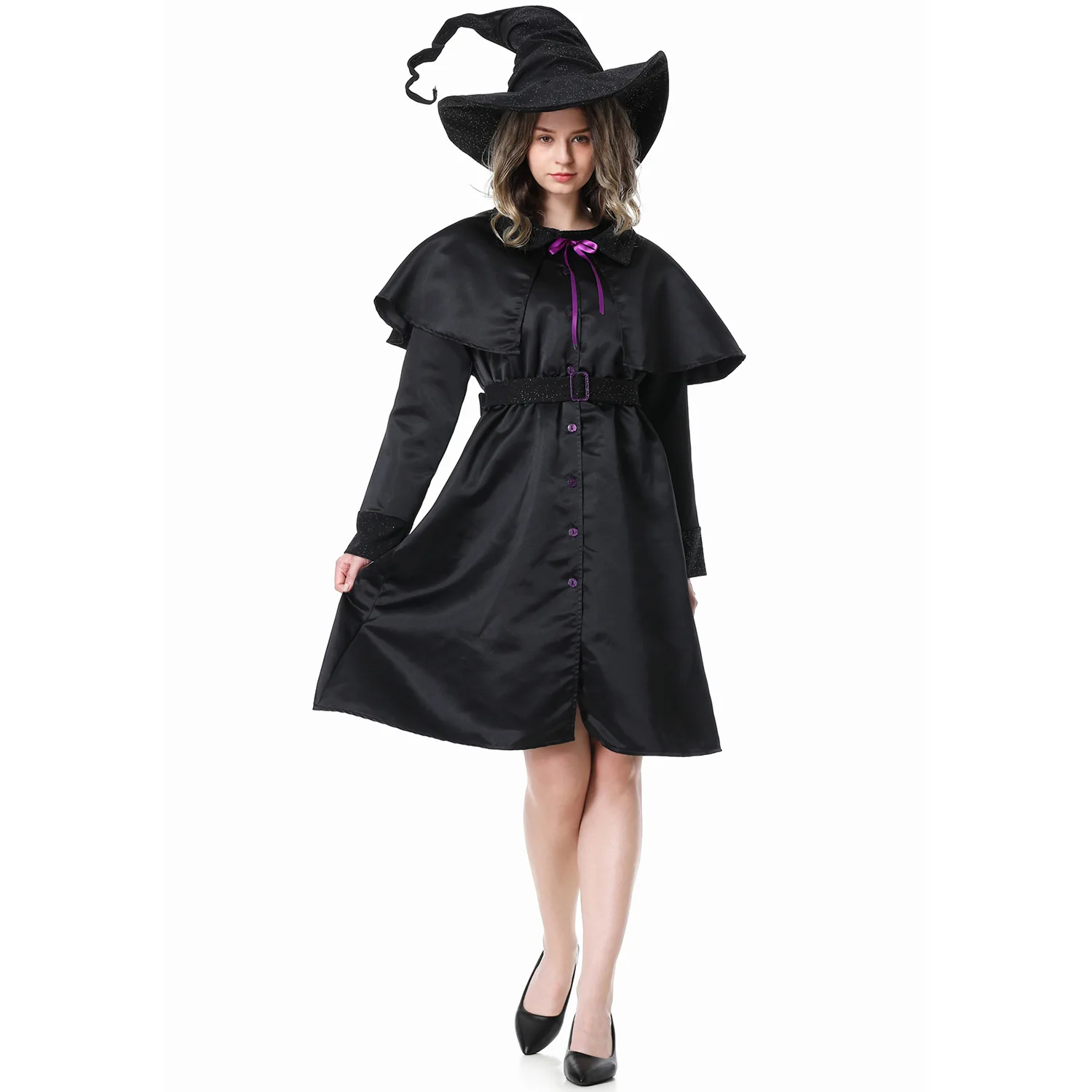 Schwarzes Hexen kostüm für erwachsene Frauen Purim Halloween Party Gothic Zauberer Kostüm