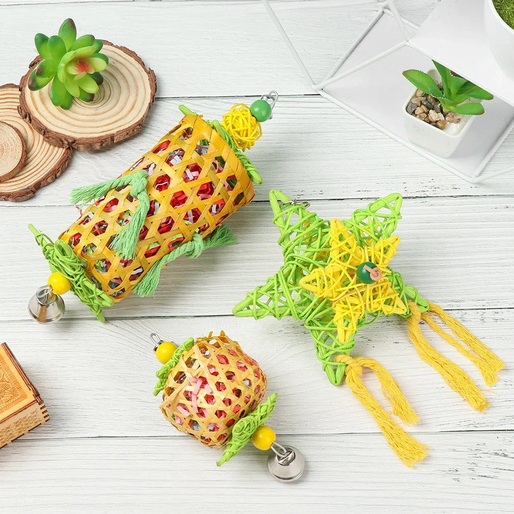 Natural Bamboo Parrot Toy Colorful Shredder Foraging Assorted Hanging Cage Bird Chewing Rack Toys Pet Parrot Molar Bite Toy