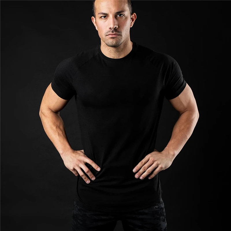 Plain Trainning Exercise T-Shirts Fitness Mens Crew Neck Short Sleeve Tops Tee Joggers Bodybuilding Gym Clothes Slim Fit T Shirt