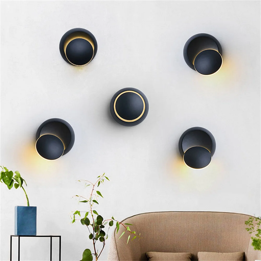 Creative Modern Aisle Round Lamp 6W LED Wall Light 360 Degree Rotating Adjustable Bedside Lamp