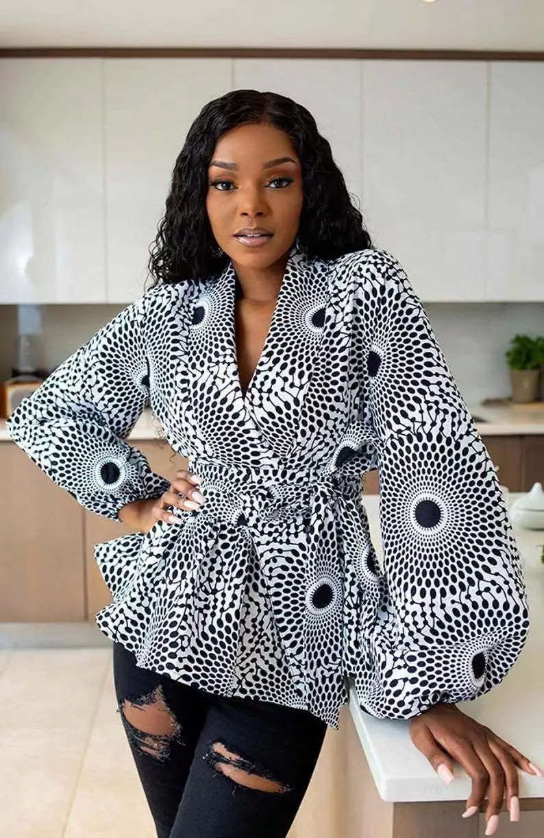 African Clothes for Women Summer African Women V-neck Polyester Printing Long Sleeve T-shirt Women Top African Clothing