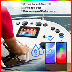 8inch Boat Marine Multimedia Player Wireless CarPlay Android Auto IPX6 Waterproof Bluetooth FM AM AUX For Boat ATV UTV Golf Cart