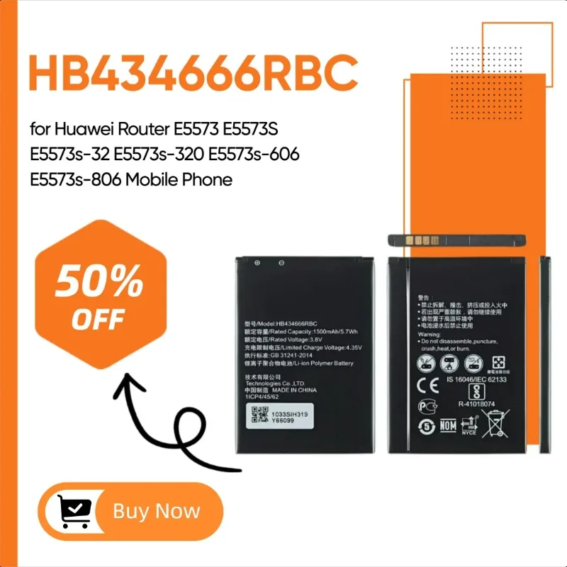 

HB434666RBC 3000mAh Battery for Huawei Router E5573 E5573S E5573s-32 E5573s-320 E5573s-606 E5573s-806 Mobile Phone