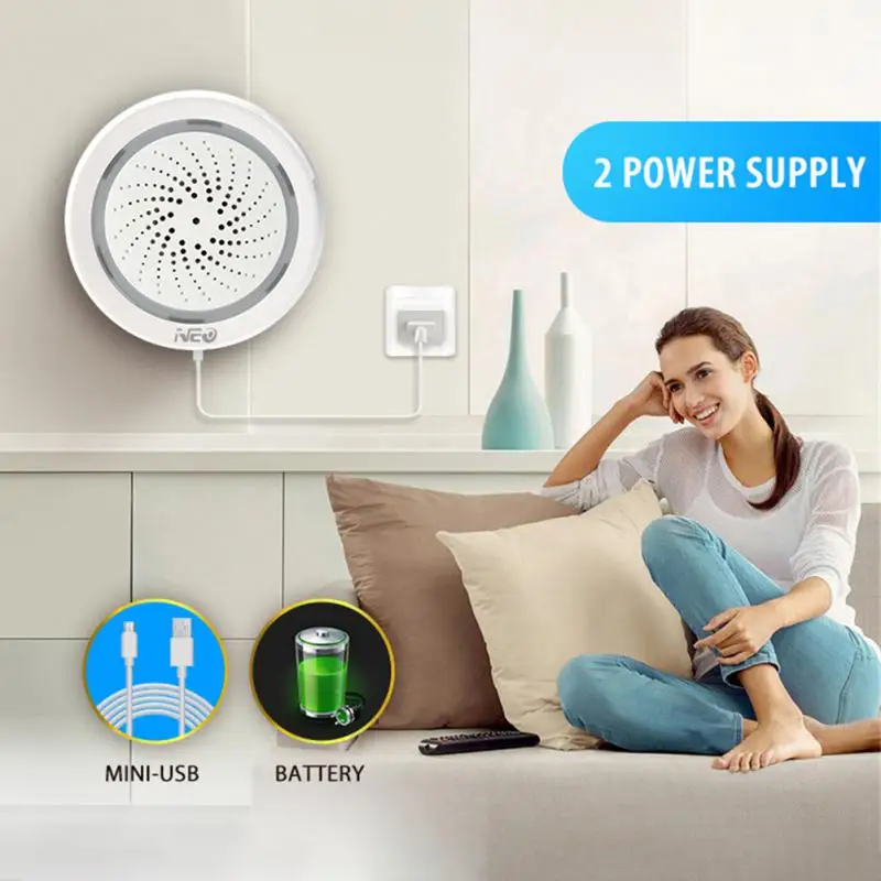 Xiaomi Alarm inteligentna syrena Wifi Alarm czujnik światła dźwiękowego inteligentny czujnik USB kompatybilny z Alexa Google dla bezpieczeństwa w domu