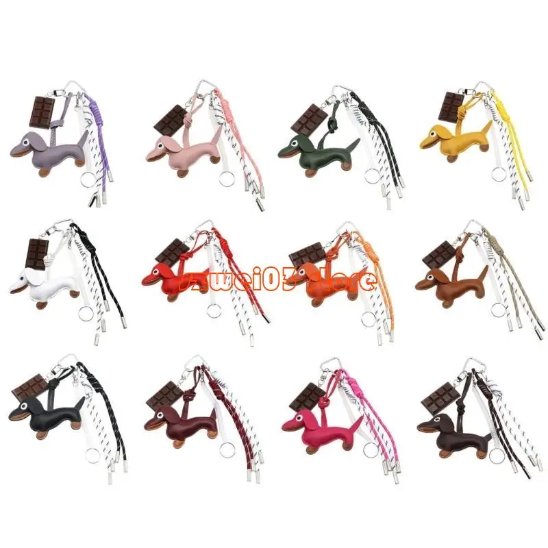 

D46C Sausage Dog Keychain PU Bag Charm Chocolate Car Keyrings Hanging Ornaments