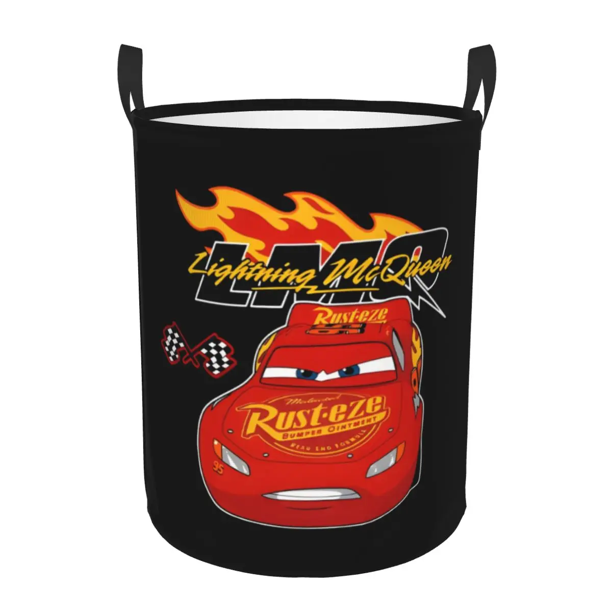 Customized Retro   Lightning McQueen Car Laundry Basket Foldable Cartoon Clothes Toy Hamper Storage Bin for Kids Nursery