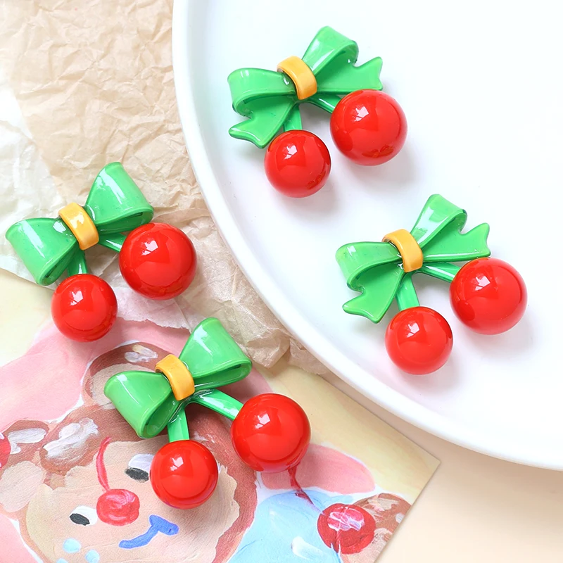 2 pieces  Bowknot cherry  Resin patch  For DIY manual work  Jewelry discovery hair accessories mobile phone case accessories