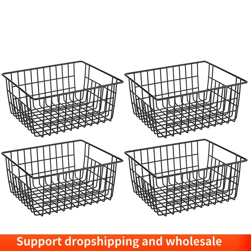 

AA86 Freezer Refrigerator Wire Storage Baskets,4 Pack Metal Baskets Food Storage Organizer Bin With Built-In Handles