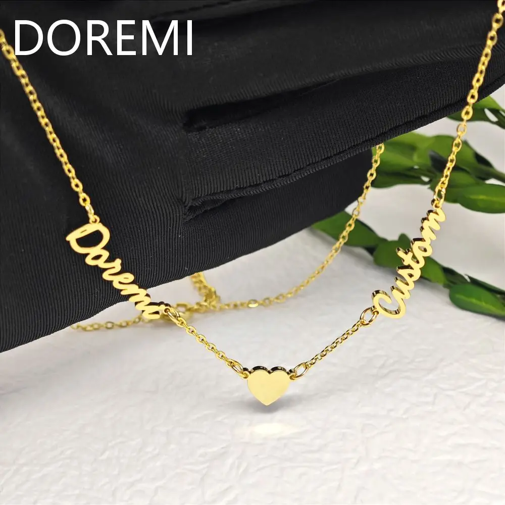 

DOREMI Women Nameplate Jewelry Initial Heart Necklace Stainless Steel Multi Personalized 3 Initial Letters Name Plate Necklace