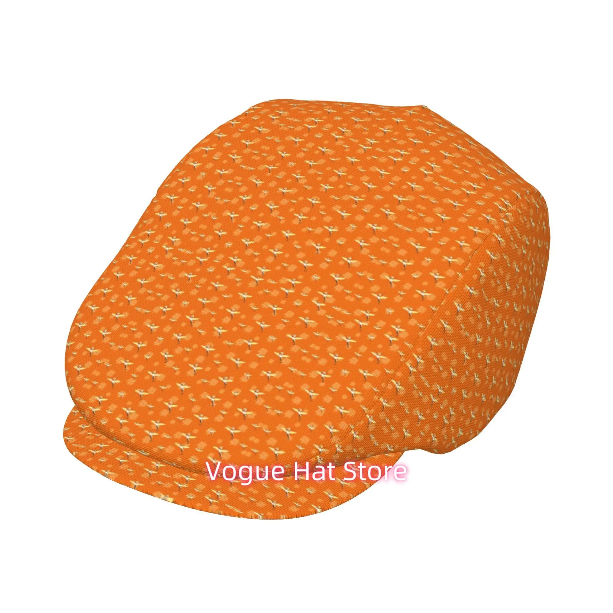 1pc Orange Flying Bird Pattern for all-Over Printed Beret, Retro Newsboy Cap, Unisex, a Must-Have Fashion Accessory for Outdoor