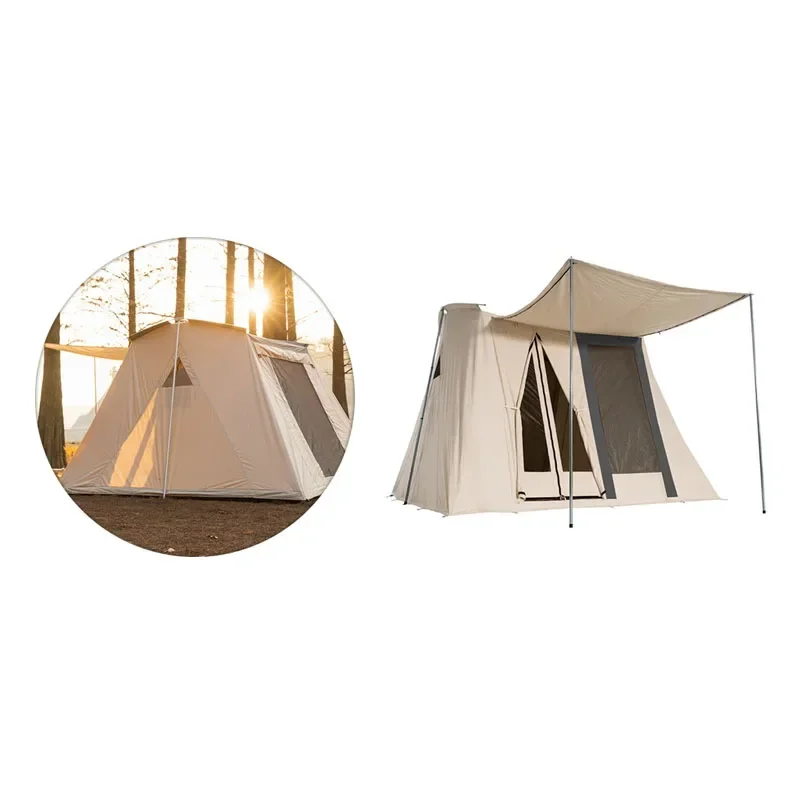 Hot-selling Luxury Family Camping Flex Bow Cotton Canvas Glamping Safari Cabin Tent Rainproof Spring Living Room Tent