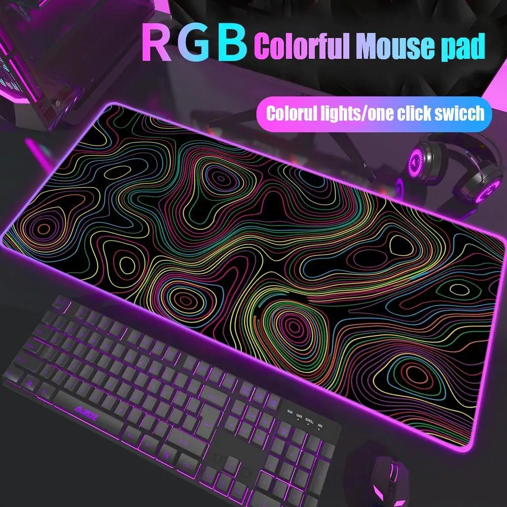 

Color Topographic Map RGB Gaming Mouse Pad Desk Mat Gamer Accessories Large LED Light Mousepad PC Computer Carpet with Backlit