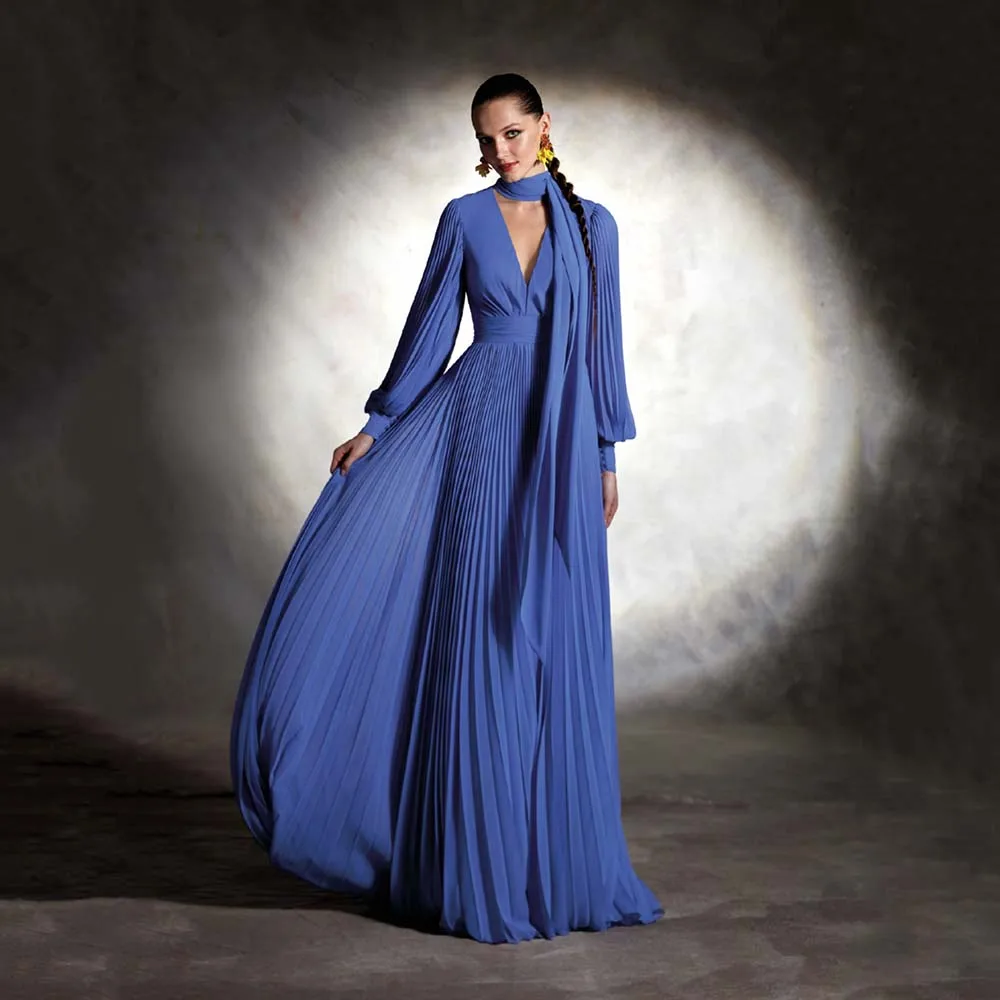 

Charming Boho Mother Dresses Long Sleeves of the Bride Gowns Beach V Neckline Wedding Guest Dress 2023 Pleating Skirt