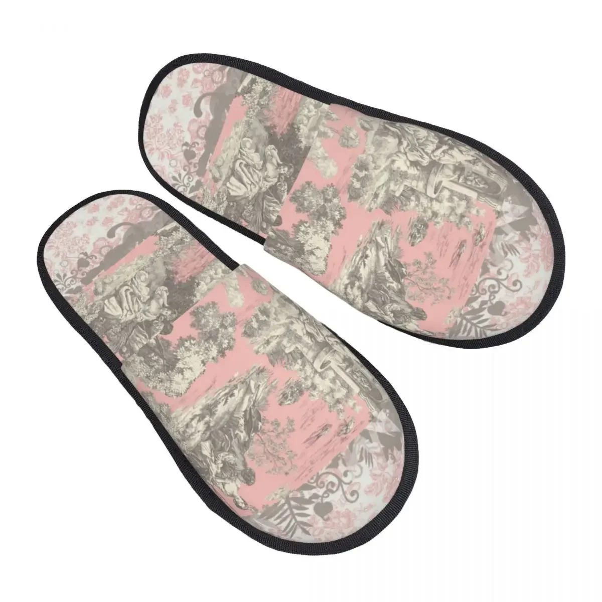 Custom Toile De Jouy Soft Memory Foam House Slippers Women French Motif Flora Comfy Warm Anti-skid Sole Slipper