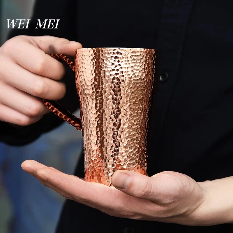 

Handcrafted Pure Copper Coffee Mug,400 ml Breakfast Cup,Portable Smooth Surface Woven Handle Home Drinking Beer Cup Tableware