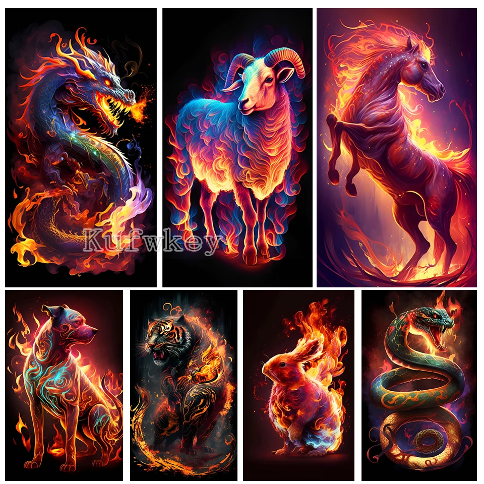 12 Chinese Zodiacs Diamond Painting Large 5D Diy Puzzle Crystal Embroidery Cross Stitch Kits Cartoon Diamond Mosaic Home Decor