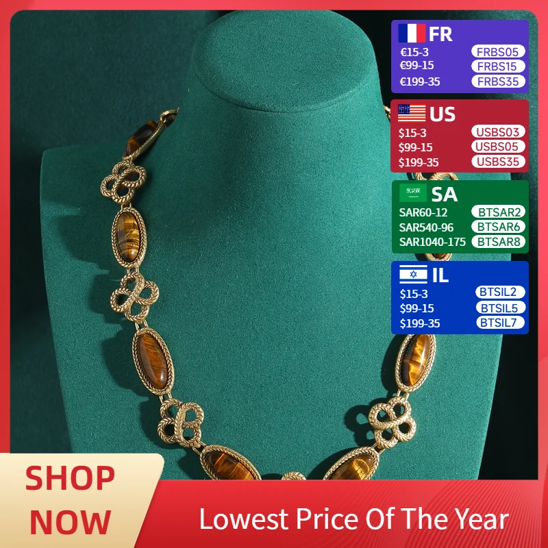 

Vintage Tiger'S-Eye Choker Collar Necklace Jewelry Antique Gold Color Natural Stone For Woman Elegant Knot Gothic Luxury 2025