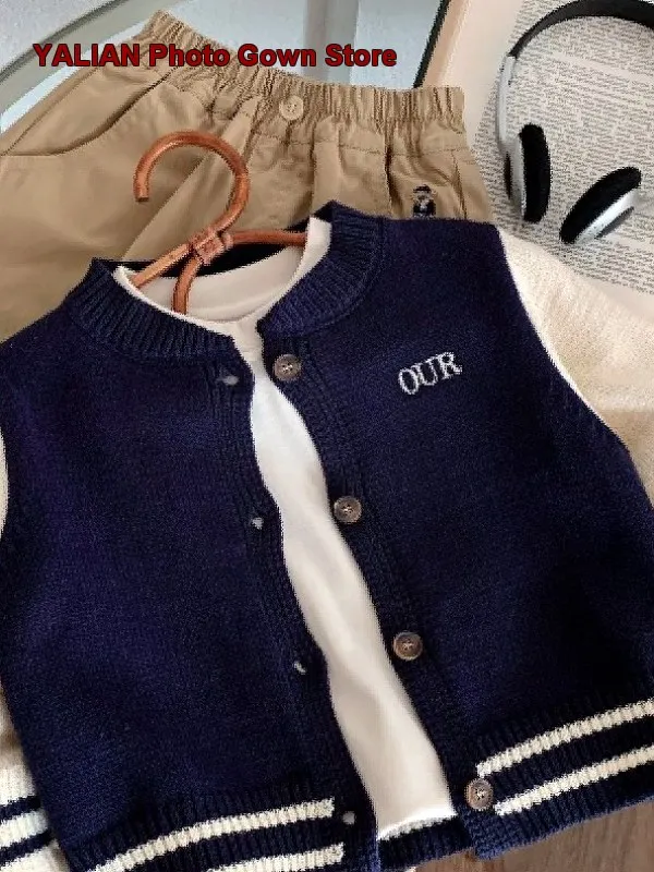 Boys Knit Jacket Kids Autumn Spring Cable Knit Jacket Solid Color Stylish Outfit Infant