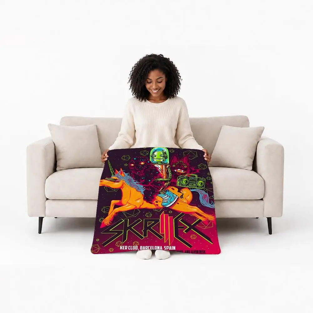 Trending DJ Skrillex Throw Custom Printed Flannel Fleece Blanket for Sofa Bed Office Travel & Camping