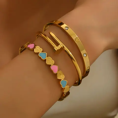 1/3pcs Exquisite simple old money style classic design four-leaf clover zircon stainless steel bracelet set