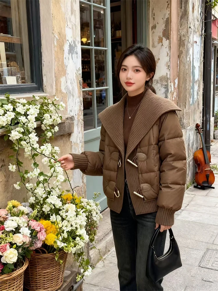 

Large Size Knitted Cotton Jaet Women's ort Sle Faion Design Collar Coat Winter New Sle Button up Casual Outerwear