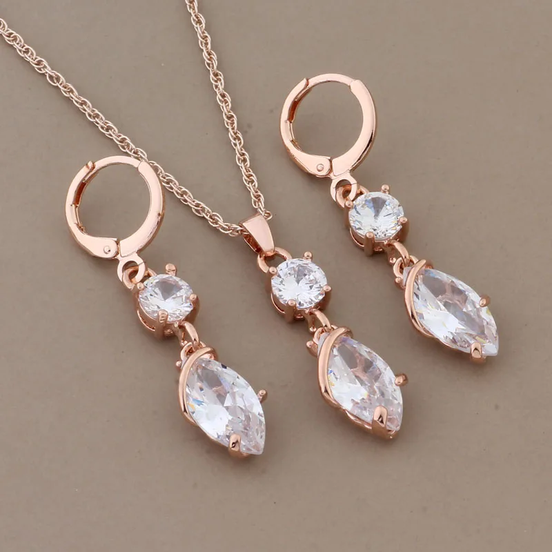 Luxury Quality Natural Zircon Long Earring And Pendant Sets for Women 585 Rose Gold Color Wedding Daily Jewelry Set