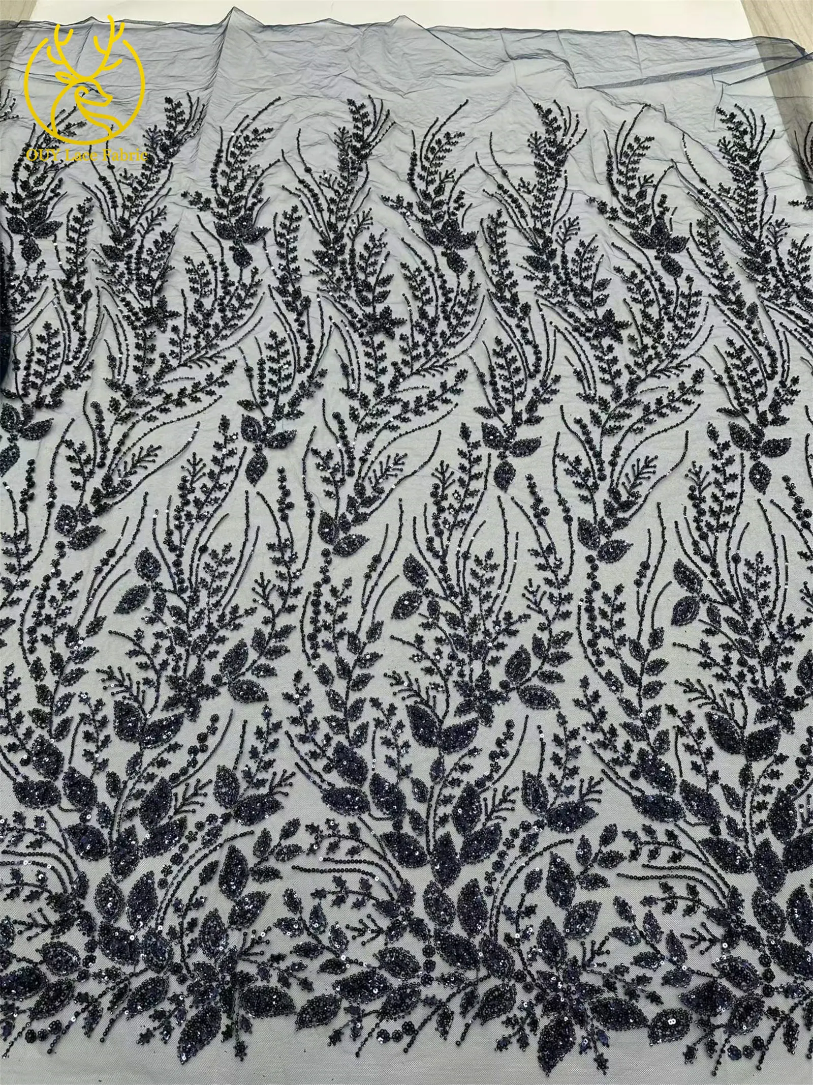 5 Yards grüner afrikanischer Spitzenstoff, hochwertige französische Pailletten, Perlenstickerei, Tüllspitze für nigerianische Frauen, Abendkleid – Detail 12