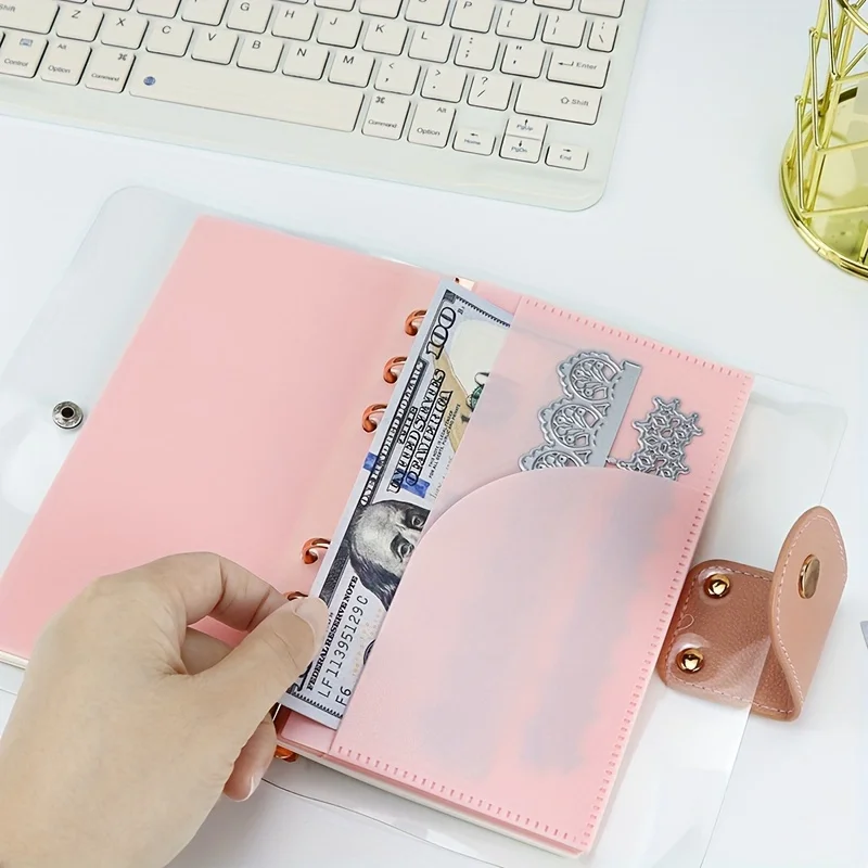 A6 5 Sheets Minimalist Pink 6-hole Double-layer Loose-leaf Budget Bag Creative Detachable Loose-leaf Notebook Replacement Core