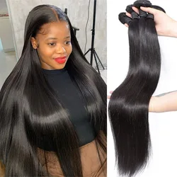 Brazilian Hair Weave Human Hair Bundles 28 30 32 Inch Bone Straight Raw Virgin Remy Human Hair Extension 1 3 4 Bundles Weft