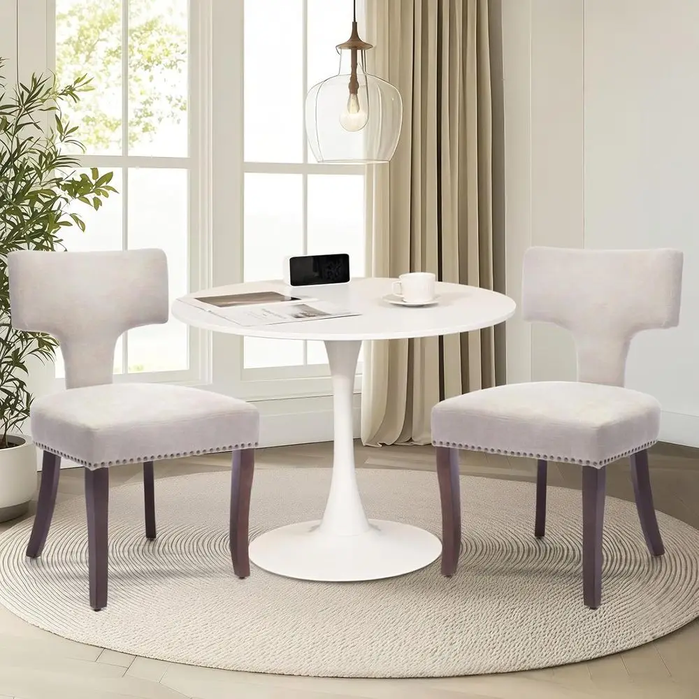 

3-Piece 31.5 Round Dining Table Set for 2 with Upholstered Chairs – Space-Saving Modern Small Kitchen Cafe Bistro Set(T-Back Bei