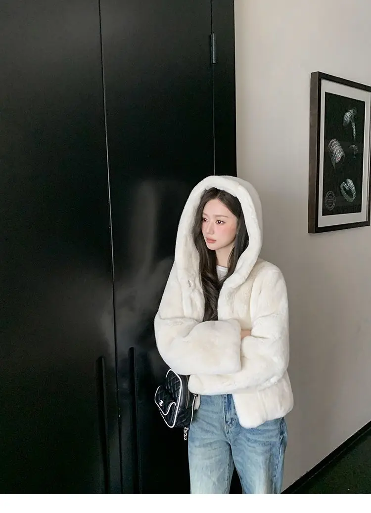 

Faux Fur Wool Coats Womens Festival Comfy Niche Natural Stitch Simple Glow Lady's Crop Furry Jacket Flare Fancy Hollowed Fully