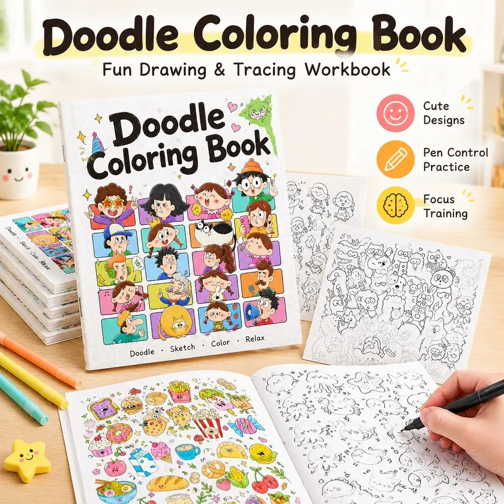 Cute Cartoon Doodle Workbook Creative Doodling Line Art Sketch Tracing Book Pen Control Training Stress Relief