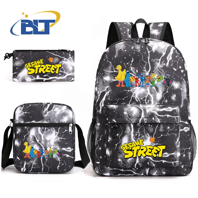 MINISO Sesame Street printed student school bag set children's pencil bag backpack shoulder bag three-piece set