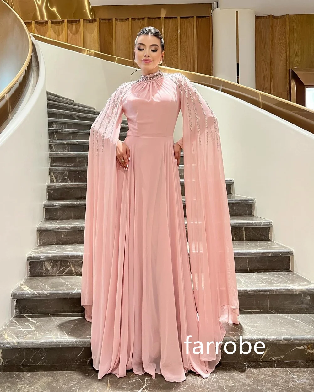 Customized Formal Chiffon Pleat A-line O-Neck Long Dresses Homecoming Dresses Classic Exquisite Modern Style Pastrol Unisex Chin