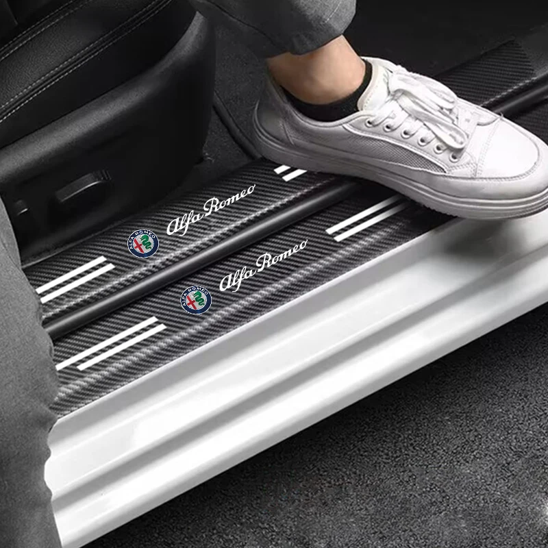 عتبة باب السيارة ألياف الكربون ملصق حامي السيارات قطاع مقاوم للماء ل ألفا روميو 4C 159 166 العنكبوت جوليا جوليتا 156 147 GT #4