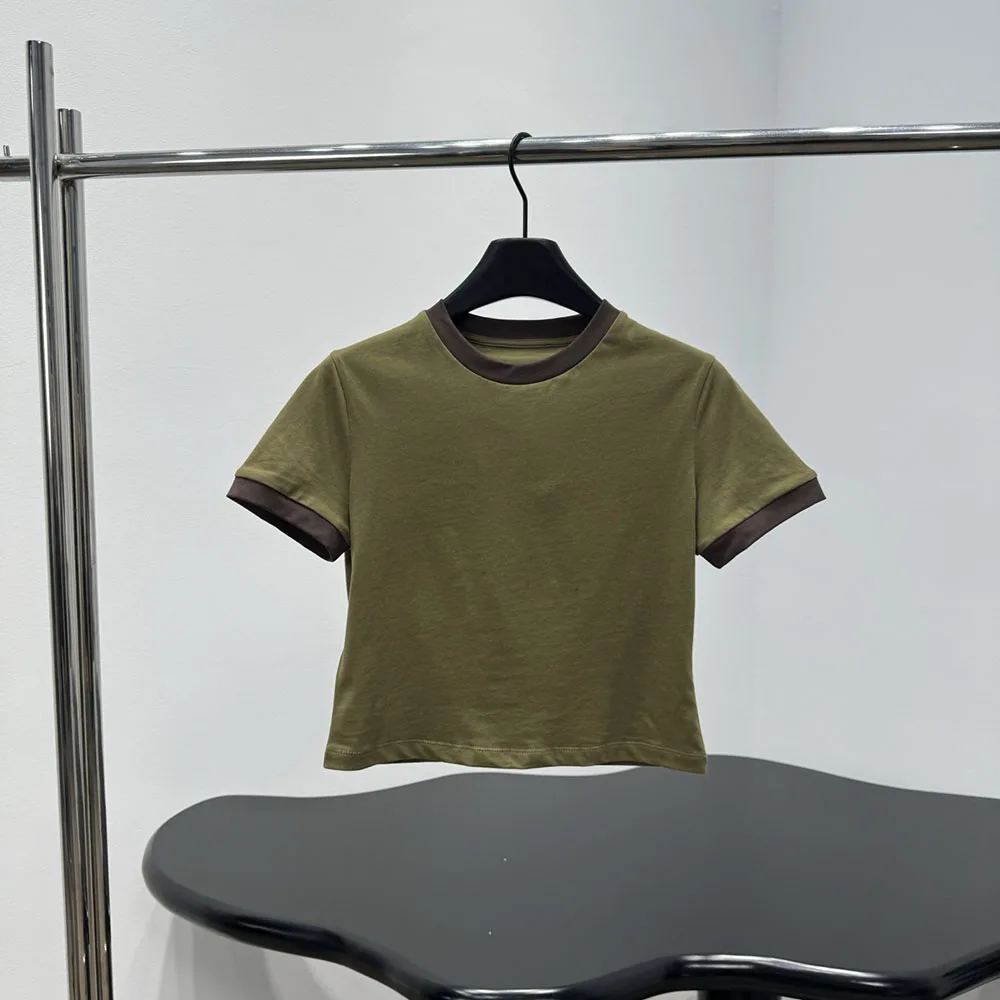 

High-quality 2026 new women's round-neck short-sleeved T-shirt, with contrasting border design, casual and fashionable xy150486