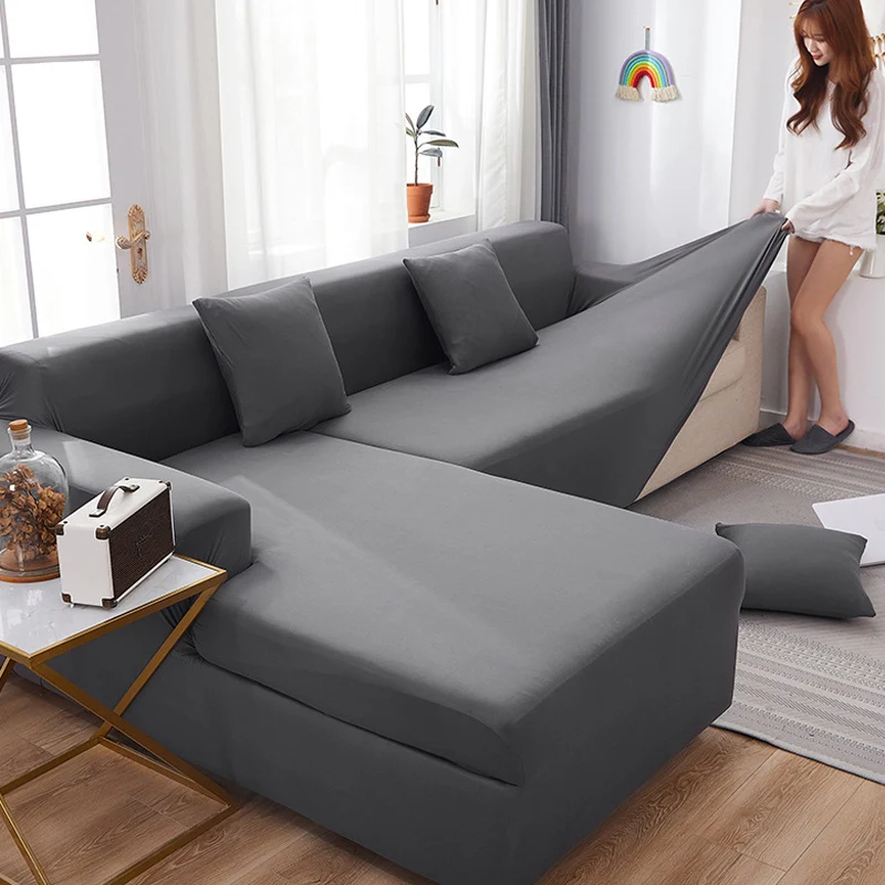 

Solid Sofa Cover for Living Room Elastic 1/2/3/4 Seater Sofa Cover Protector L Shaped Corner Sofa Cover Chaise Longue