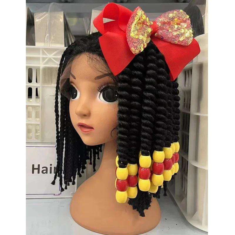 2PCS  Hair 2024 New Little Girls Braided Ponytails with Beads Kids Girls Hair Bow Glitter Shinny Shining with Big Balls Bubbles