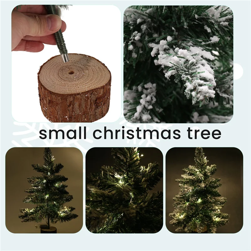 

-A93T Desktop Christmas Tree Snow Flocking Artificial Christmas Tree Mini Christmas Tree With Lamp & Wooden Base