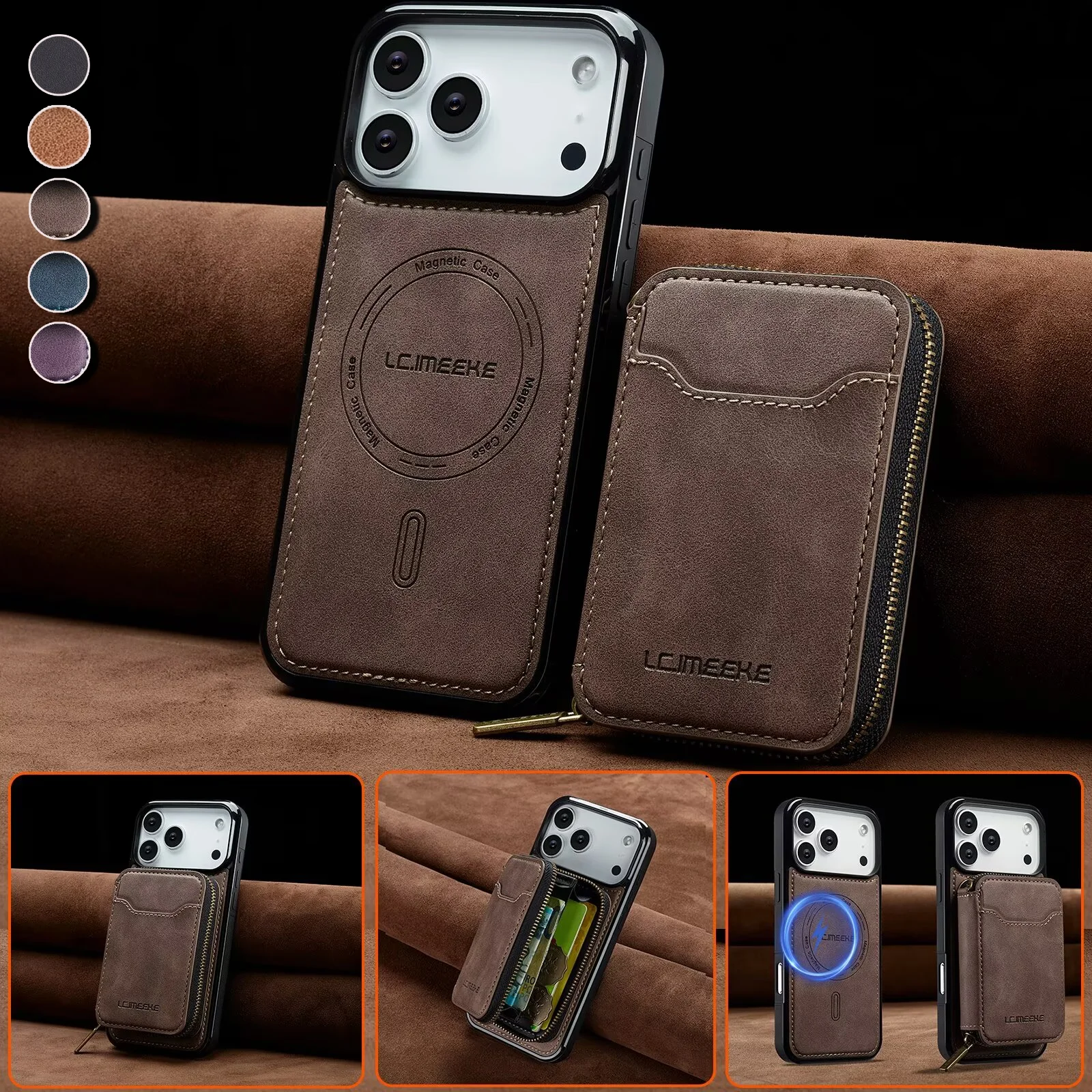 

Detachable Magnetic Wallet Leather Phone Case for IPhone 17 Pro Max Air 16 Plus 15 14 13 12 11 Pro 16E Anti-Theft Brush Cover