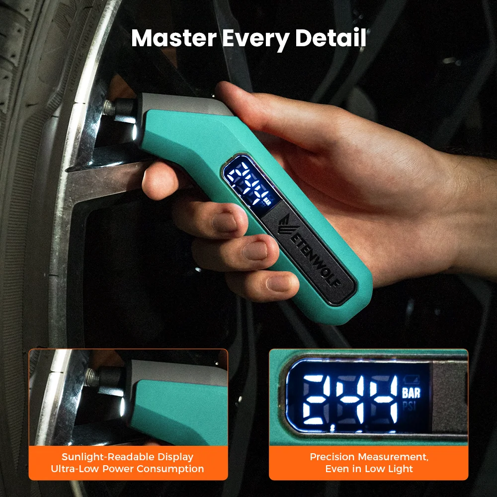 ETENWOLF T300 Digital Tire Pressure Gauge 3-200 PSI  Calibrated to ANSI B40.7 Grade 2A Industrial Tire Gauge 3A Batteries