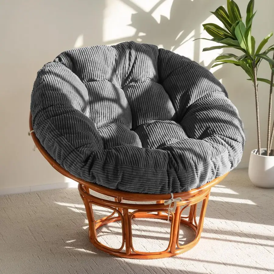 

Papasan Chair Cushion with Corduroy Cover Without Chair, 48 x 48 Inch Supportive Cushion, Overstuffed Chair Cushion,Dark Grey