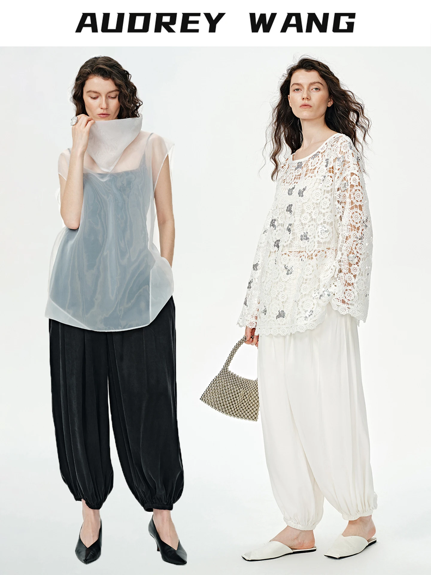 

Летние свободные брюки-фонарики Audrey Wang в непринужденном стиле с высокой талией, утягивающие, из медно-аммиачного шелка, с манжетами, женские повседневные брюки