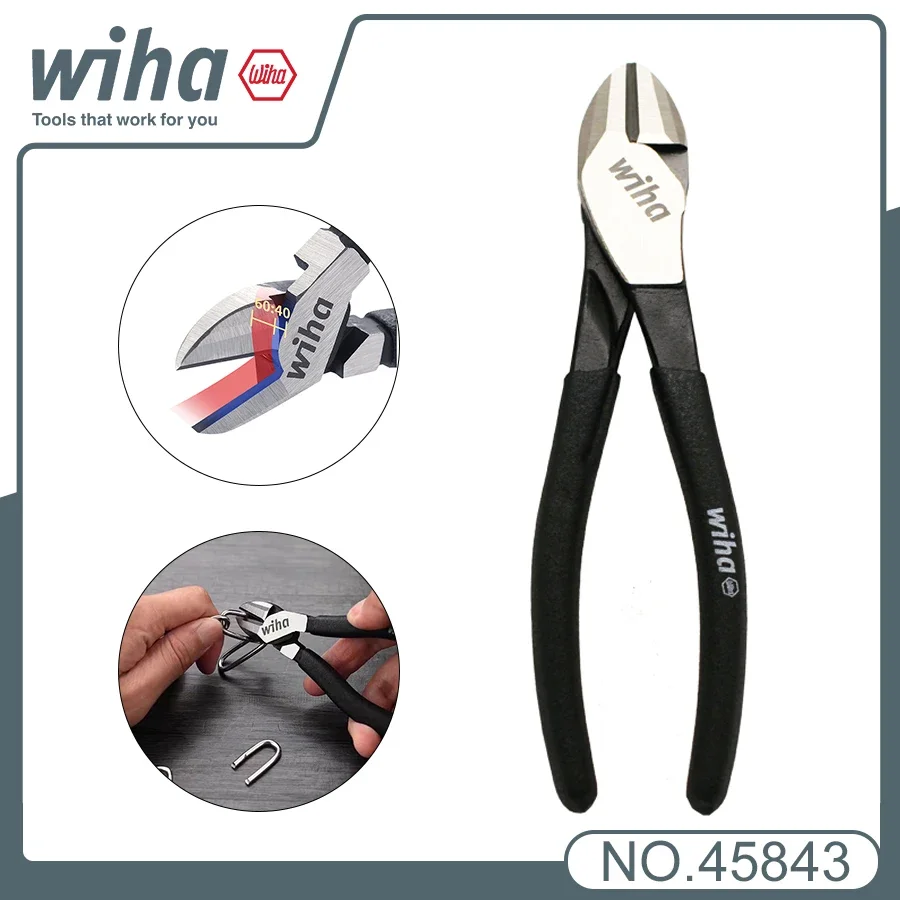 WIHA Black Forest Diagonal Pliers 180mm Long Patented-design Labor-saving Cable Cutter for Harder Steel Wires Iron Wires45843