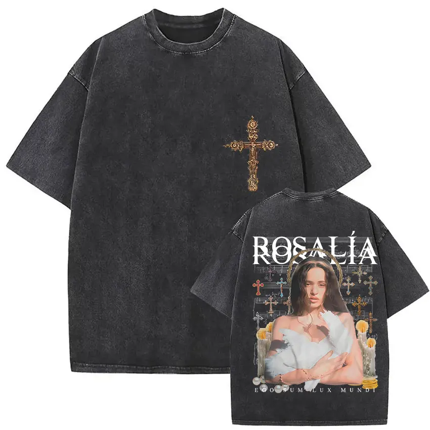 Vintage lavé Rosalia Lux Tour 2025 imprimer t-shirts hommes femmes Harajuku esthétique surdimensionné 100% coton T-shirt ample Streetwear