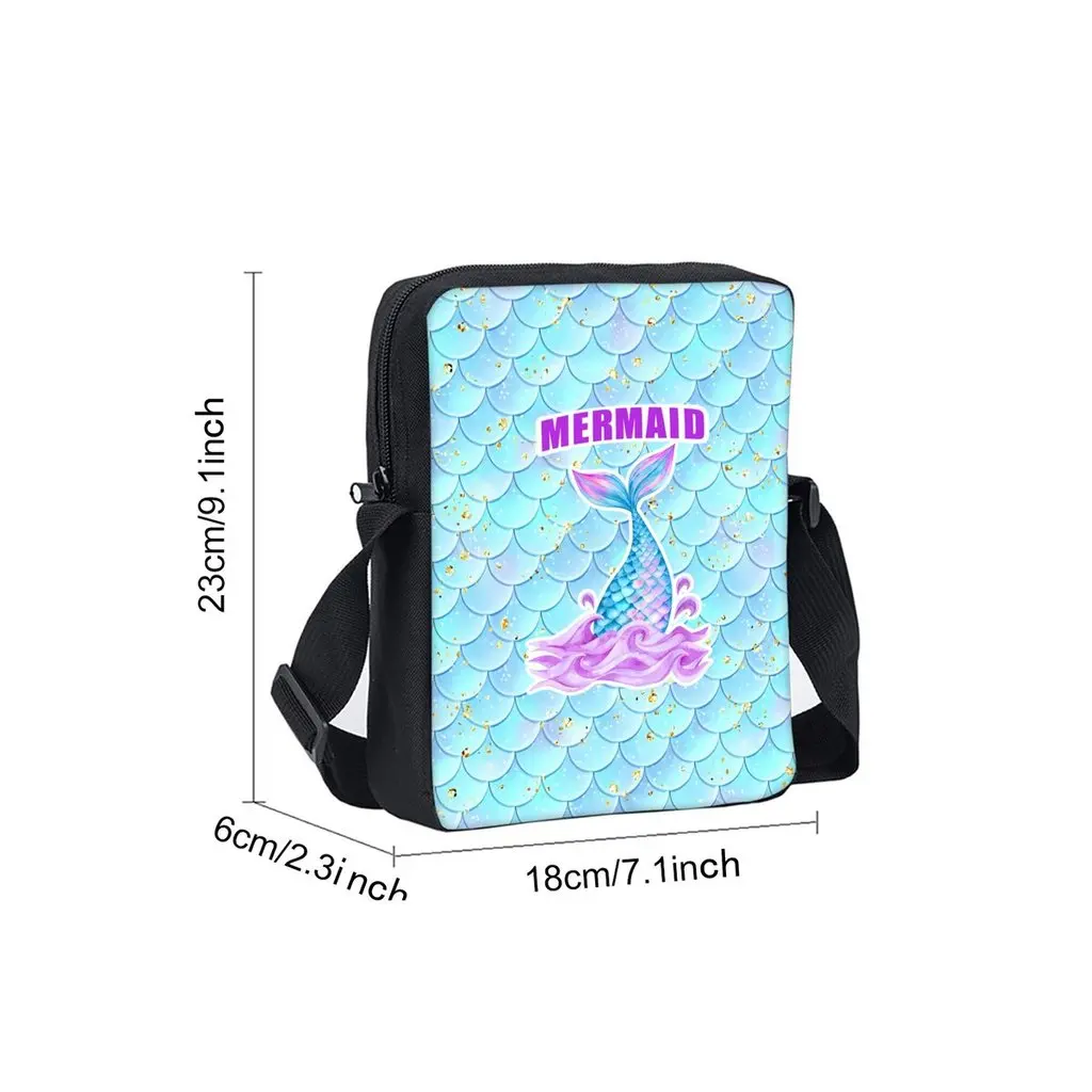 Mermaid Printe Single Sided Messenger Bag for Boy/Girls Children Best Gifts 2D Flat Cartoon Casual Crossbody Bag