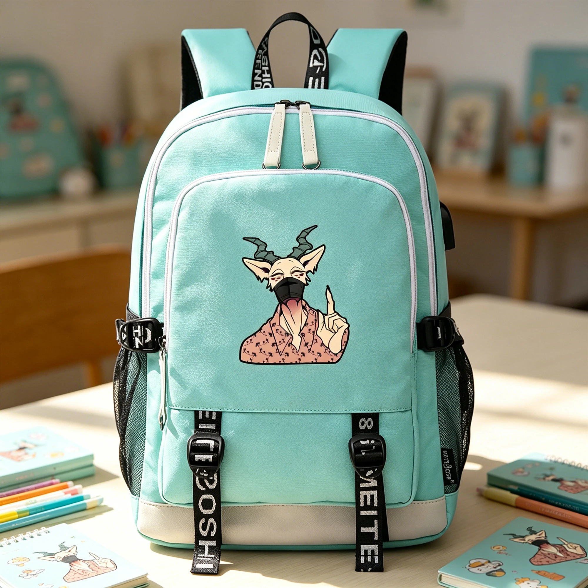 

BEASTARS Legoshi Haru Anime Backpack USB Charging Oxford School Bag Pink Girls Bookbag Large Capacity Laptop Travel Daypack