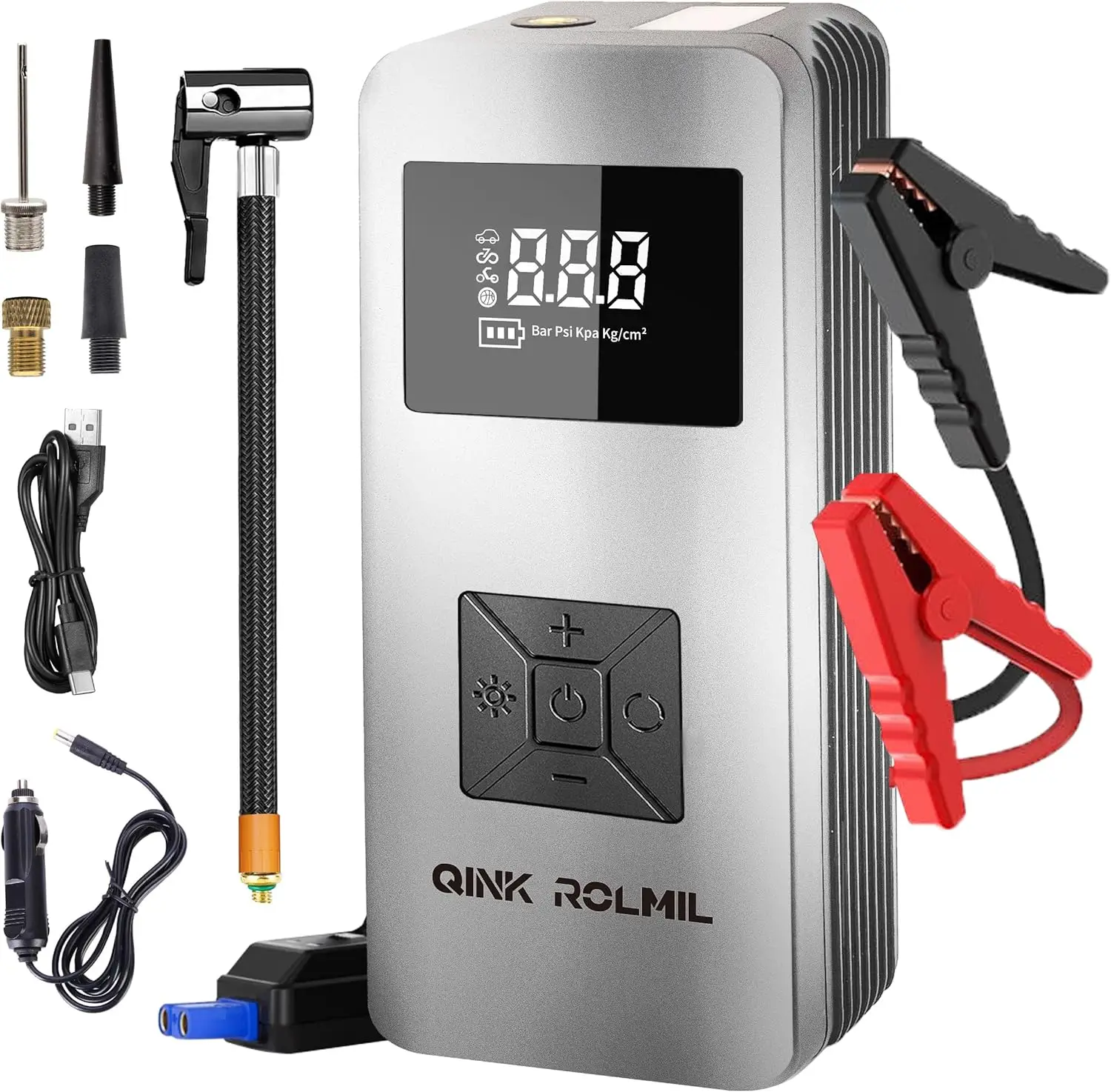 

12V 8000A Car Jump Starter with Air Compressor, Tire Inflator for Gas/Diesel Vehicles, Motorcycles, Bicycles