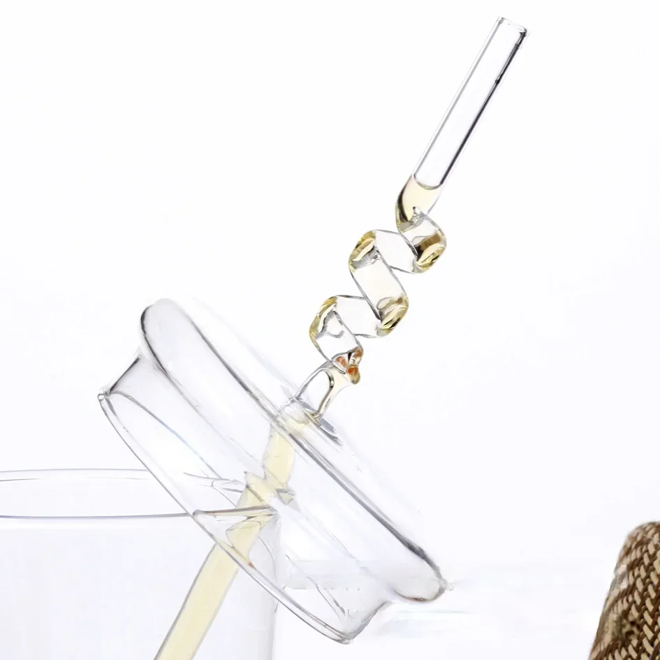 Creative Heat-resistant Transparent Glass Straw Milk Tea Juice Reusable Glass Twist Straws Bending  Long Stem Sip Straw