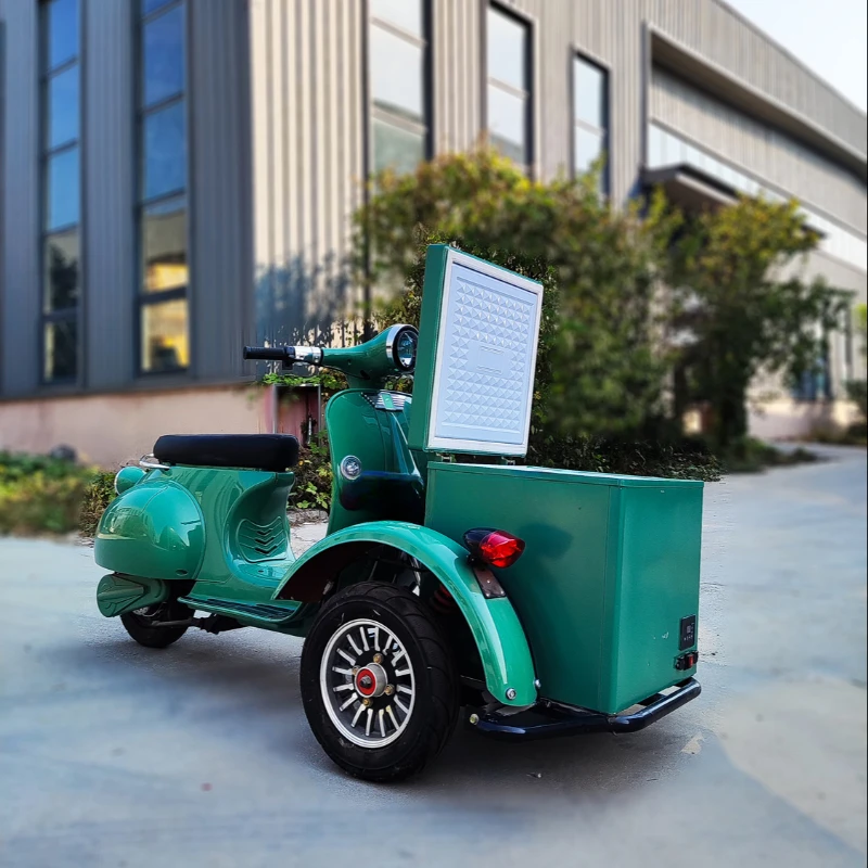 Three wheeled electric food transport vehicle ice cream truck